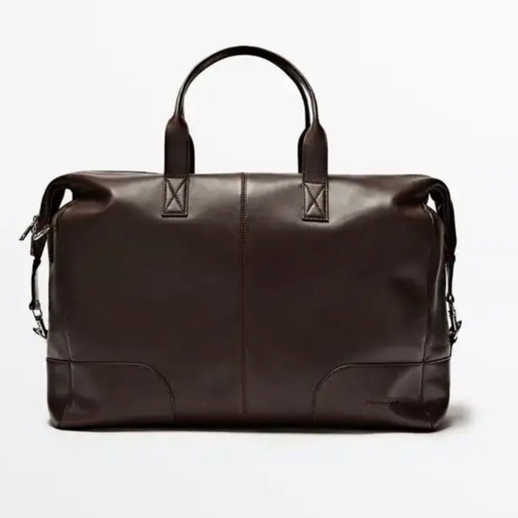 Massimo Dutti Leather Large Bag Brown New With Tags Made In India. 18”x 17”x 7”
